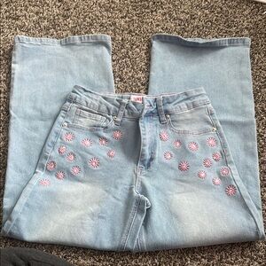 1st Kiss Light Blue Wide Leg Jeans with Pink Floral Accents